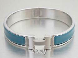 Auth HERMES Clic Clac H Bangle Bracelet Silver/Blue Green Metal/Enamel e52530g