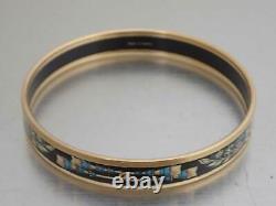 Auth HERMES Cloisonne Bangle Bracelet Black/Blue/Goldtone Enamel/Metal e51033a