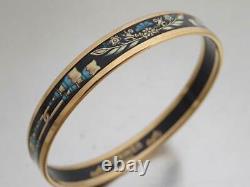 Auth HERMES Cloisonne Bangle Bracelet Black/Blue/Goldtone Enamel/Metal e51033a