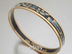 Auth HERMES Cloisonne Bangle Bracelet Black/Blue/Goldtone Enamel/Metal e51033a