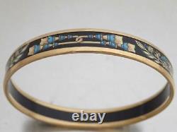 Auth HERMES Cloisonne Bangle Bracelet Black/Blue/Goldtone Enamel/Metal e51033a