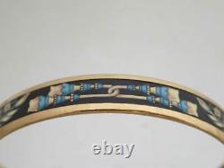 Auth HERMES Cloisonne Bangle Bracelet Black/Blue/Goldtone Enamel/Metal e51033a