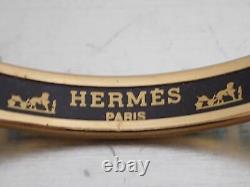 Auth HERMES Cloisonne Bangle Bracelet Black/Blue/Goldtone Enamel/Metal e51033a