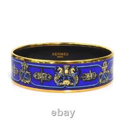 Auth HERMES Cloisonne Bangle Bracelet Blue/Gold Enamel/Metal r11492j