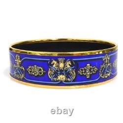 Auth HERMES Cloisonne Bangle Bracelet Blue/Gold Enamel/Metal r11492j