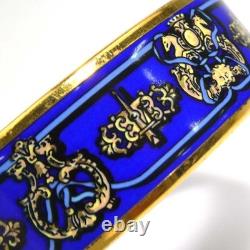 Auth HERMES Cloisonne Bangle Bracelet Blue/Gold Enamel/Metal r11492j