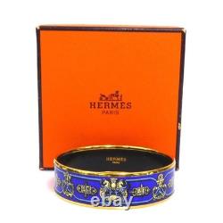 Auth HERMES Cloisonne Bangle Bracelet Blue/Gold Enamel/Metal r11492j