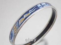 Auth HERMES Cloisonne Bangle Bracelet Blue/Silvertone Enamel/Metal e45223a