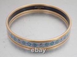 Auth HERMES Cloisonne Bangle Bracelet Gold/Blue Metal/Enamel e53425i