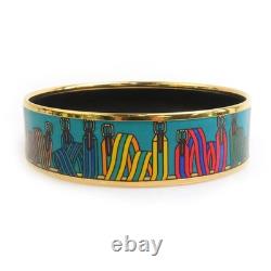 Auth HERMES Cloisonne Bangle Bracelet Gold/Blue/Multicolor Metal/Enamel e60863g