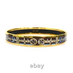 Auth HERMES Cloisonne Bangle Bracelet Gold/Brown/Blue Metal/Enamel e61396a