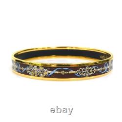 Auth HERMES Cloisonne Bangle Bracelet Gold/Brown/Blue Metal/Enamel e61396a