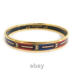 Auth HERMES Cloisonne Bangle Bracelet Gold/Red/Blue Metal/Enamel e61635a