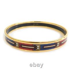 Auth HERMES Cloisonne Bangle Bracelet Gold/Red/Blue Metal/Enamel e61635a