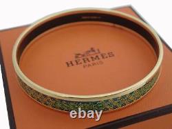 Auth HERMES Cloisonne Bangle Bracelet Green/Blue/Goldtone Enamel/Metal e49010a