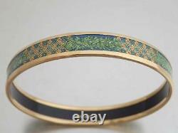 Auth HERMES Cloisonne Bangle Bracelet Green/Blue/Goldtone Enamel/Metal e49010a