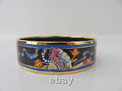 Auth HERMES Goldtone Blue Wide Enamel Bangle Bracelet #56507