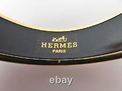 Auth HERMES Goldtone Blue Wide Enamel Bangle Bracelet #56507