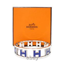 Auth HERMES Rondo Ash H Bangle Blue/Silver Enamel Bracelet Metallic #1090676