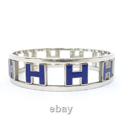 Auth HERMES Rondo Ash H Bangle Blue/Silver Enamel Bracelet Metallic #1090676