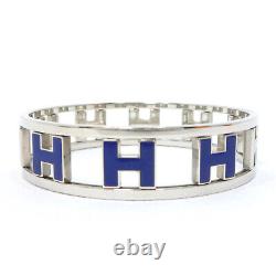 Auth HERMES Rondo Ash H Bangle Blue/Silver Enamel Bracelet Metallic #1090676