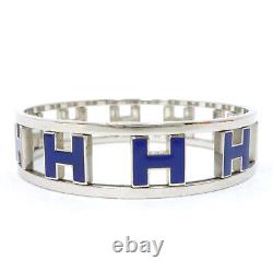 Auth HERMES Rondo Ash H Bangle Blue/Silver Enamel Bracelet Metallic #1090676