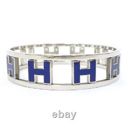 Auth HERMES Rondo Ash H Bangle Blue/Silver Enamel Bracelet Metallic #1090676