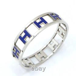 Auth HERMES Rondo Ash H Bangle Blue/Silver Enamel Bracelet Metallic #1090676