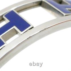 Auth HERMES Rondo Ash H Bangle Blue/Silver Enamel Bracelet Metallic #1090676