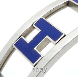 Auth HERMES Rondo Ash H Bangle Blue/Silver Enamel Bracelet Metallic #1090676