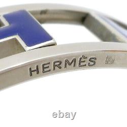 Auth HERMES Rondo Ash H Bangle Blue/Silver Enamel Bracelet Metallic #1090676
