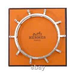 Auth HERMES Rondo Ash H Bangle Blue/Silver Enamel Bracelet Metallic #1090676