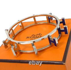 Auth HERMES Rondo Ash H Bangle Blue/Silver Enamel Bracelet Metallic #1090676