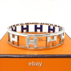Auth HERMES Rondo Ash H Bangle Blue/Silver Enamel Bracelet Metallic #1090676