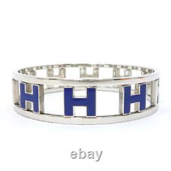 Auth HERMES Rondo Ash H Bangle Blue/Silver Enamel Bracelet Metallic #36631903