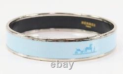 Auth HERMES Silvertone and Light Blue Enamel Bangle Bracelet PM #45833