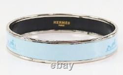 Auth HERMES Silvertone and Light Blue Enamel Bangle Bracelet PM #45833