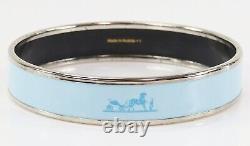 Auth HERMES Silvertone and Light Blue Enamel Bangle Bracelet PM #45833