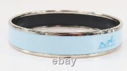Auth HERMES Silvertone and Light Blue Enamel Bangle Bracelet PM #45833