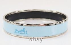 Auth HERMES Silvertone and Light Blue Enamel Bangle Bracelet PM #45833