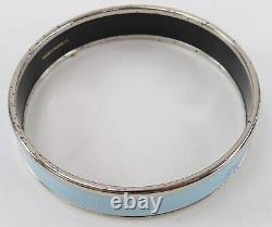 Auth HERMES Silvertone and Light Blue Enamel Bangle Bracelet PM #45833