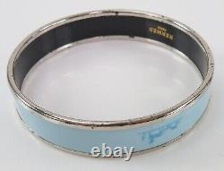 Auth HERMES Silvertone and Light Blue Enamel Bangle Bracelet PM #45833