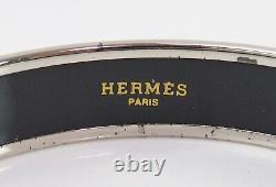 Auth HERMES Silvertone and Light Blue Enamel Bangle Bracelet PM #45833