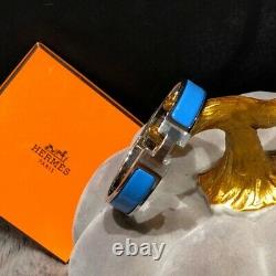 Auth Hermes CLIC Clac H Narrow Enamel Bracelet Bangle Blue Atoll With Phw Pm