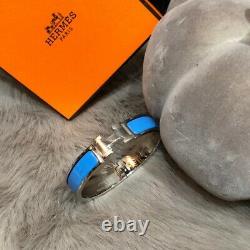 Auth Hermes CLIC Clac H Narrow Enamel Bracelet Bangle Blue Atoll With Phw Pm