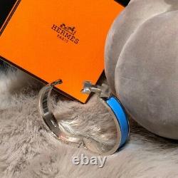 Auth Hermes CLIC Clac H Narrow Enamel Bracelet Bangle Blue Atoll With Phw Pm