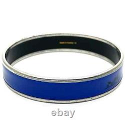 Auth Hermes Email MM Caleche Bangle Bracelet Silver Blue Enamel Horse