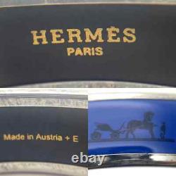 Auth Hermes Email MM Caleche Bangle Bracelet Silver Blue Enamel Horse