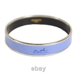 Auth Hermes Email MM Caleche Bangle Bracelet Silver Blue Enamel Horse FS