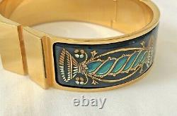 Auth Hermes Vintage Enamel Cloisonné Bracelet Bangle blue/gold
